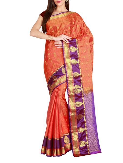 the chennai silks orange kanjivaram saree with blouse - 14967516 - Very Small Image - 1
