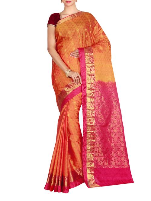 the chennai silks orange kanjivaram saree with blouse - 14967517 - Very Small Image - 1