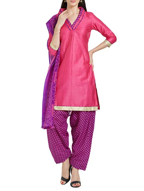 pink cotton patiyala suits unstitched suit - 14967807 - Very Small Image - 1