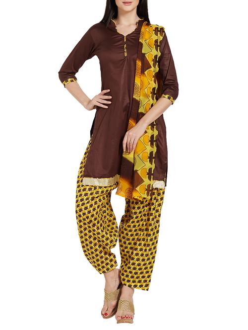 brown cotton patiyala suits unstitched suit - 14967808 - Very Small Image - 1