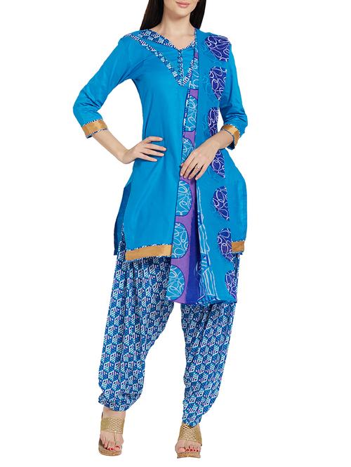 sky blue cotton patiyala suits unstitched suit - 14967809 - Very Small Image - 1