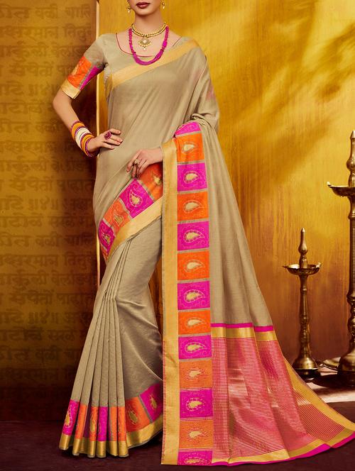 beige silk bordered saree with blouse - 14968247 - Very Small Image - 1