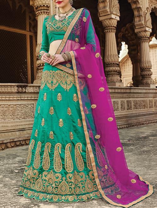 green silk flared lehenga - 14969343 - Very Small Image - 1