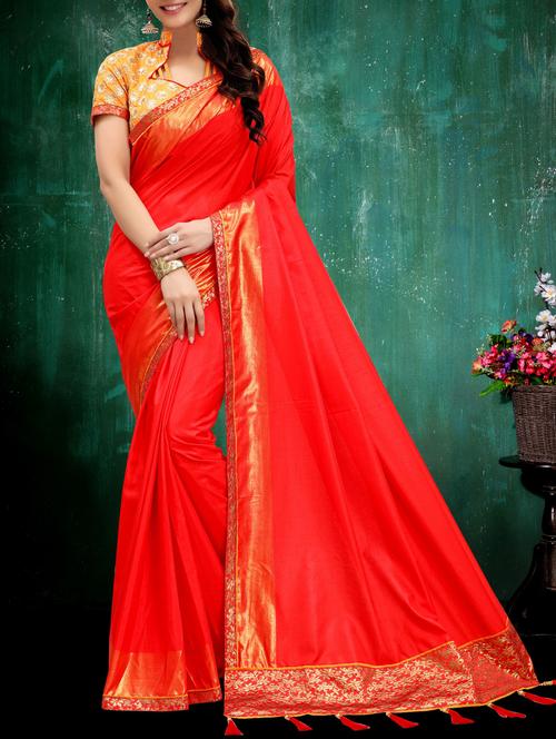 red silk bordered saree with blouse - 14969648 - Very Small Image - 1