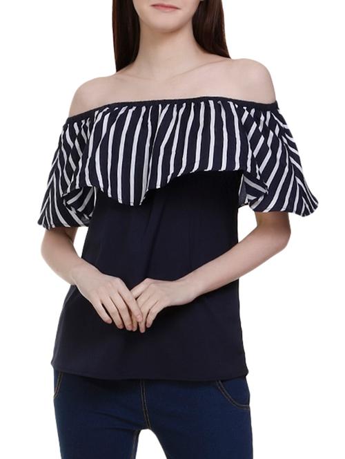 navy blue striped off shoulder top - 14970817 - Very Small Image - 1