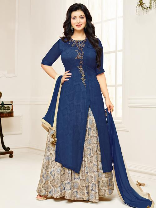 blue flared suits unstitched suit set - 14971116 - Very Small Image - 1