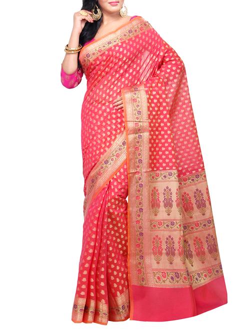 pink cotton saree with blouse - 14971205 - Very Small Image - 1
