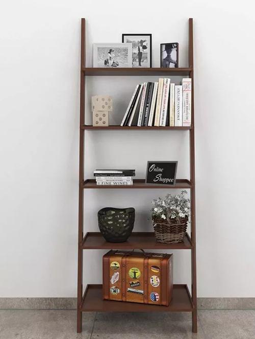 leaning bookcase ladder and room organizer engineered wood wall shelf -brown - 14972764 - Very Small Image - 1