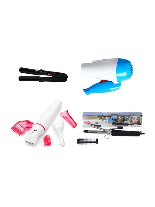 combo of nova 1000w hair dryer,cordless men trimmer,hair straightener and sensitive trimmer for women with hair styles booklet - 14973457 - Very Small Image - 1