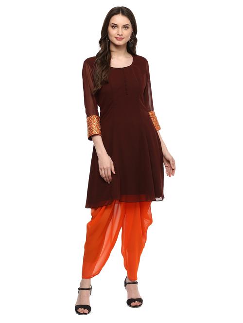 brown georgette flared kurta - 14973661 - Very Small Image - 1