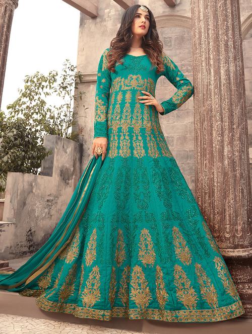 blue unstitched anarkali suits - 14974050 - Very Small Image - 1