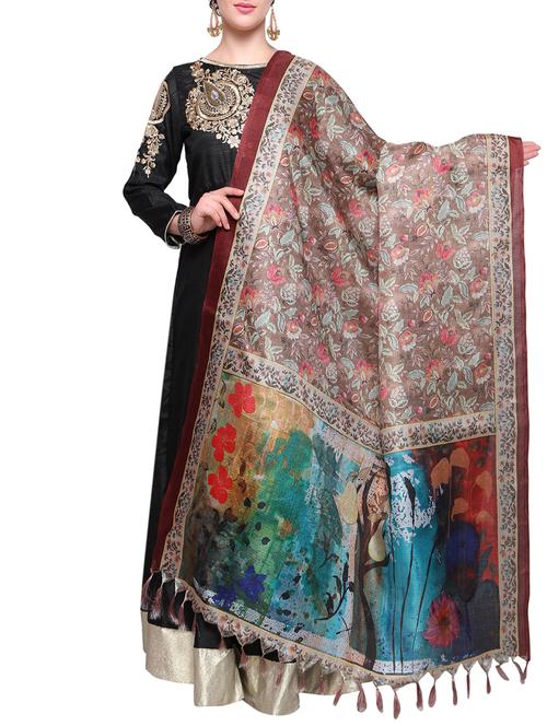 brown khadi dupatta - 14974231 - Very Small Image - 1