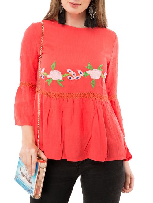 women's ruffle round neck top - 14974319 - Very Small Image - 1