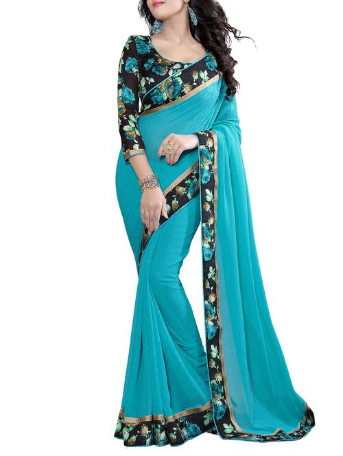 blue chiffon bordered saree with blouse - 14974721 - Very Small Image - 1