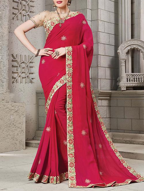 maroon silk embroidered saree with blouse - 14978975 - Very Small Image - 1