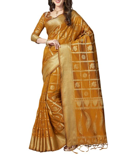 brown banarasi silk saree with blouse - 14978994 - Very Small Image - 1