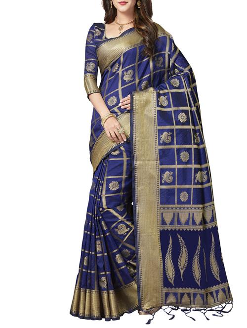 blue banarasi silk saree with blouse - 14978995 - Very Small Image - 1