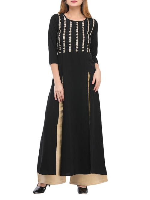 embroidered dual slit kurta palazzo set - 14979052 - Very Small Image - 1