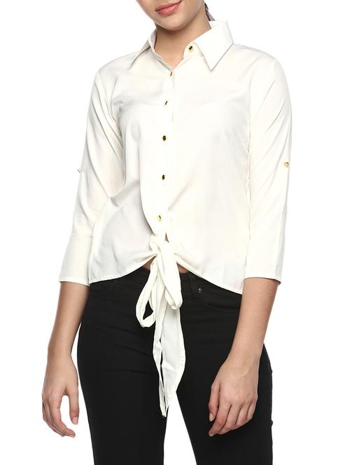 white solid front bow tie up shirt - 14979476 - Very Small Image - 1
