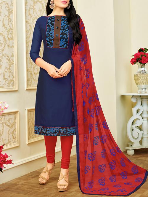printed unstitched churidaar suit - 14980430 - Very Small Image - 1