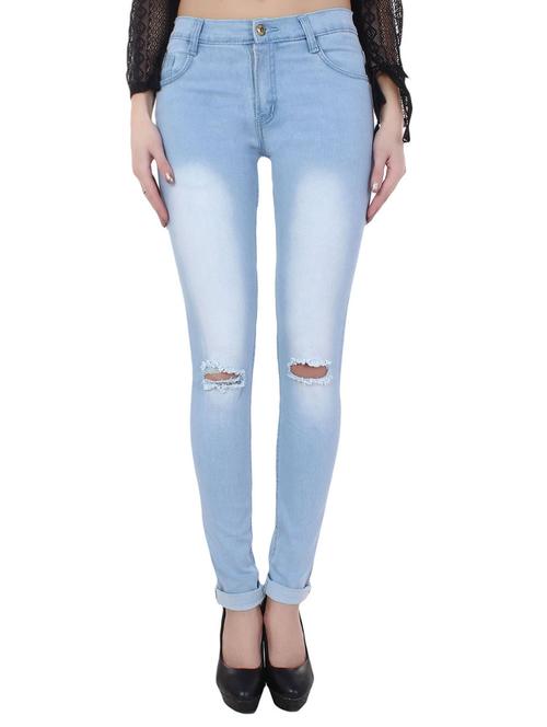 blue denim knee slit jeans - 14980611 - Very Small Image - 1