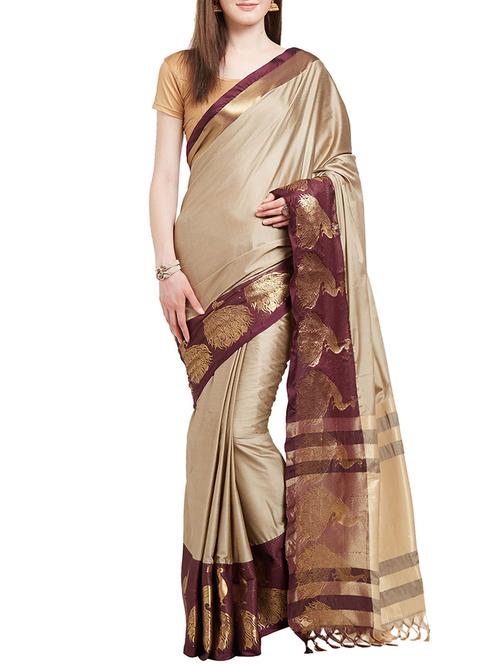 beige cotton silk bordered saree with blouse - 14980639 - Very Small Image - 1
