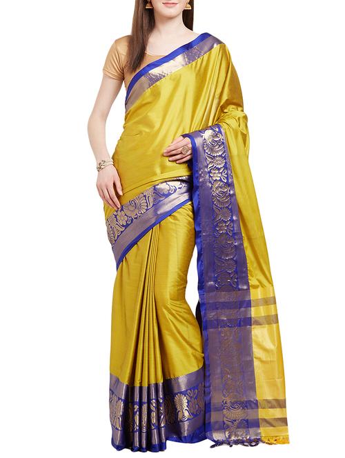 mustard cotton silk bordered saree with blouse - 14980641 - Very Small Image - 1