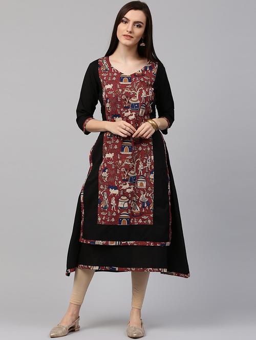 black cotton layered kurta - 14981092 - Very Small Image - 1