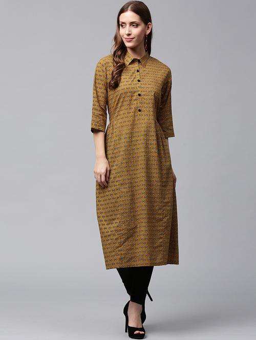 yellow cotton a-line kurta - 14981125 - Very Small Image - 1