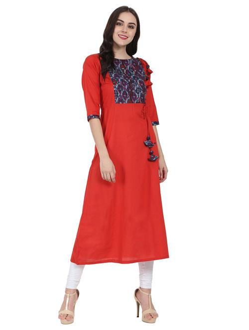 a-line yoke kurta with tassels - 14981168 - Very Small Image - 1