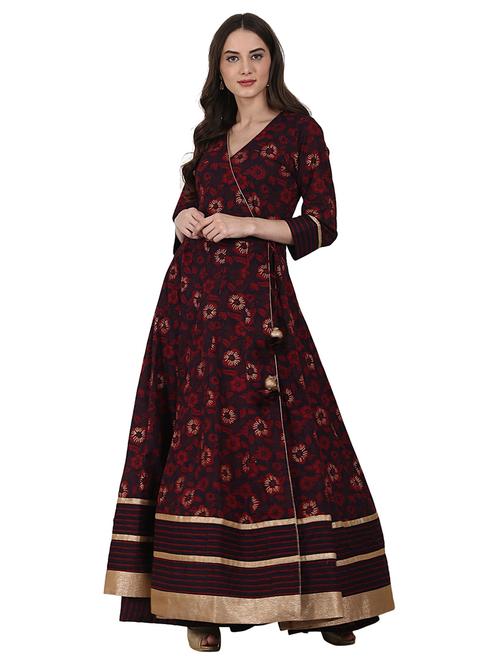 brown cotton angrakha kurta - 14981254 - Very Small Image - 1