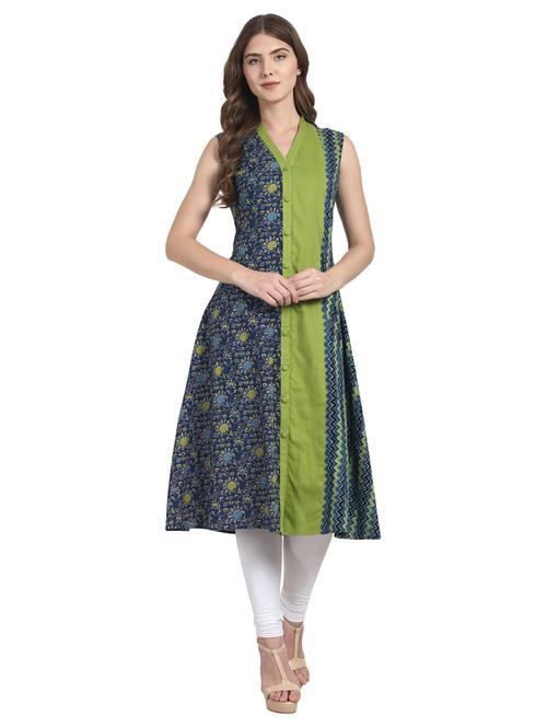 blue cotton a-line kurta - 14981308 - Very Small Image - 1