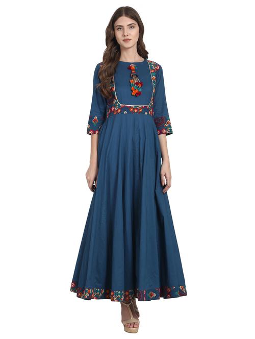 blue cotton flared kurta - 14981311 - Very Small Image - 1