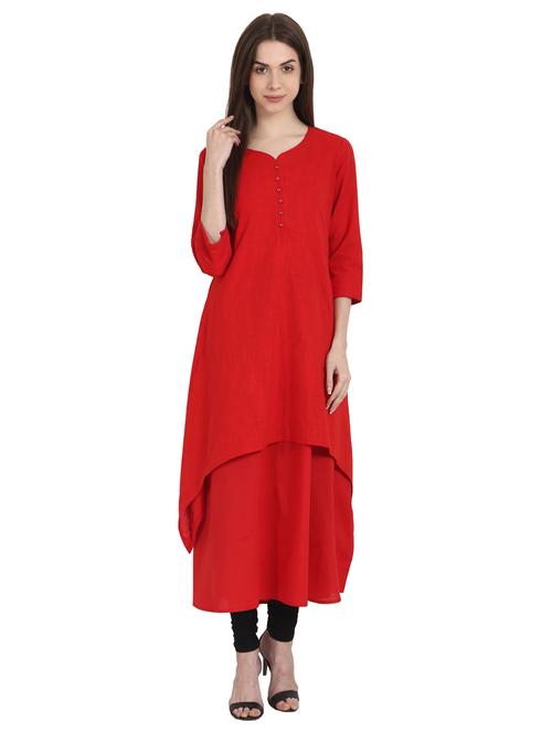 hot red layered kurta - 14981316 - Very Small Image - 1