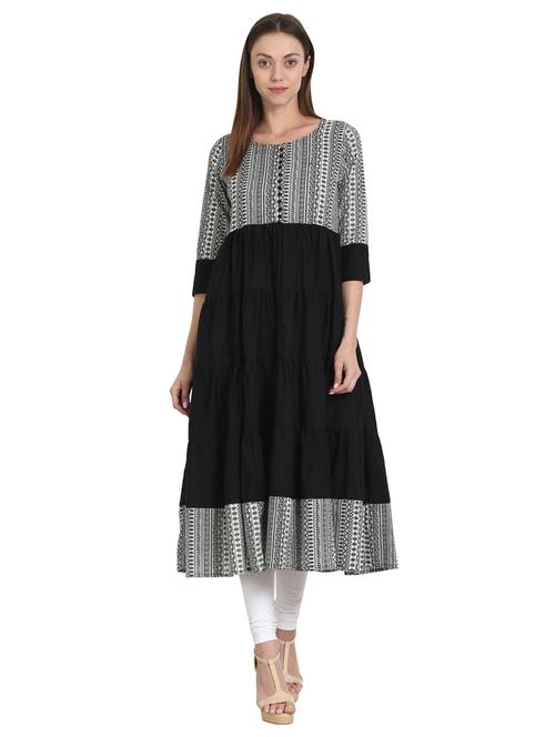 black cotton tiered kurta - 14981357 - Very Small Image - 1