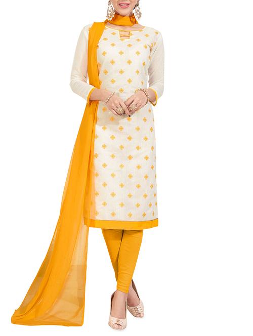 yellow churidaar unstitched suit set - 14981531 - Very Small Image - 1