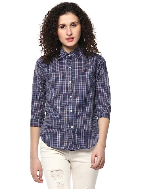 blue checkered cotton shirt - 14981569 - Very Small Image - 1