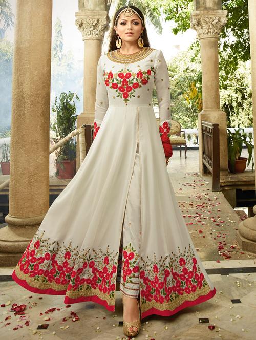 embroidered semi-stitched anarkali suit - 14982767 - Very Small Image - 1