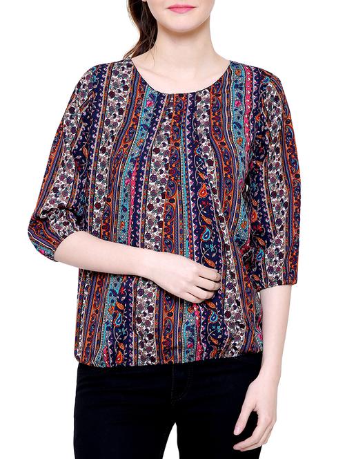 black printed crepe blouson top - 14982787 - Very Small Image - 1