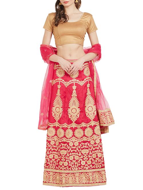 pink raw silk aline lehenga - 14984304 - Very Small Image - 1