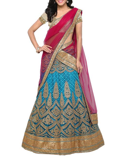 blue net aline lehenga - 14984323 - Very Small Image - 1