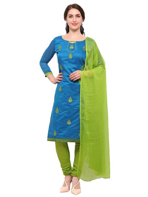 blue churidaar suits unstitched suit set - 14984388 - Very Small Image - 1