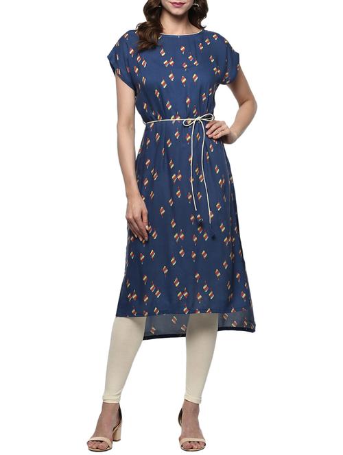 blue rayon high low kurta - 14984478 - Very Small Image - 1