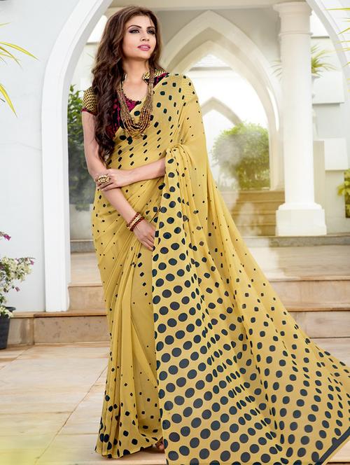 yellow georgette printed saree with blouse - 14986456 - Very Small Image - 1