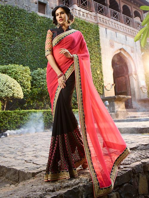 pink  half and half saree - 14986542 - Very Small Image - 1