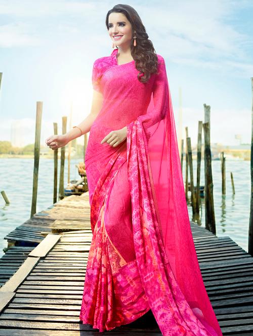 peach silk printed saree - 14986615 - Very Small Image - 1