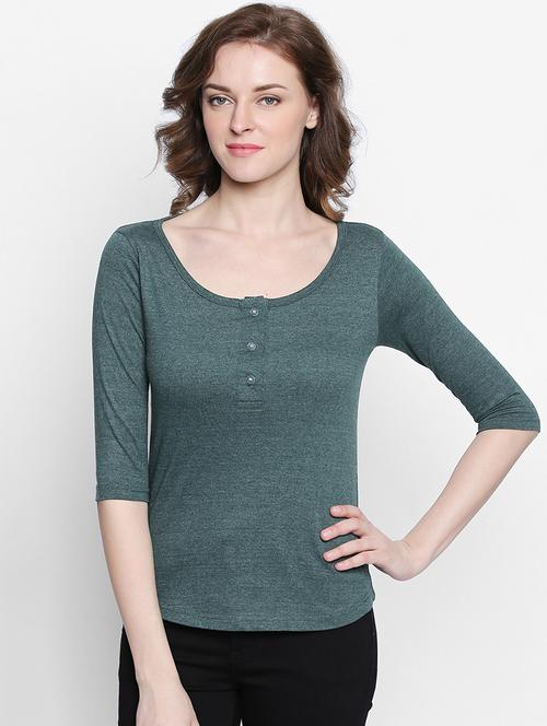 grey solid henley cotton tee - 14986858 - Very Small Image - 1