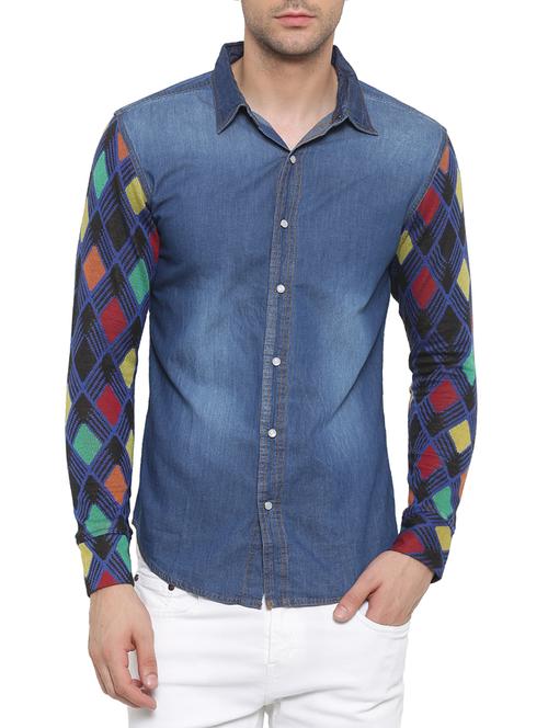 blue denim casual shirt - 14986975 - Very Small Image - 1