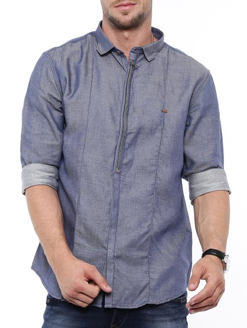blue denim casual shirt - 14986991 - Very Small Image - 1