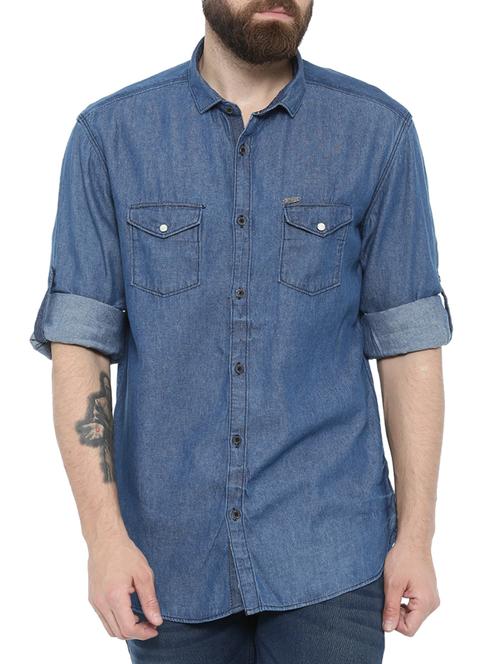 blue denim casual shirt - 14987019 - Very Small Image - 1